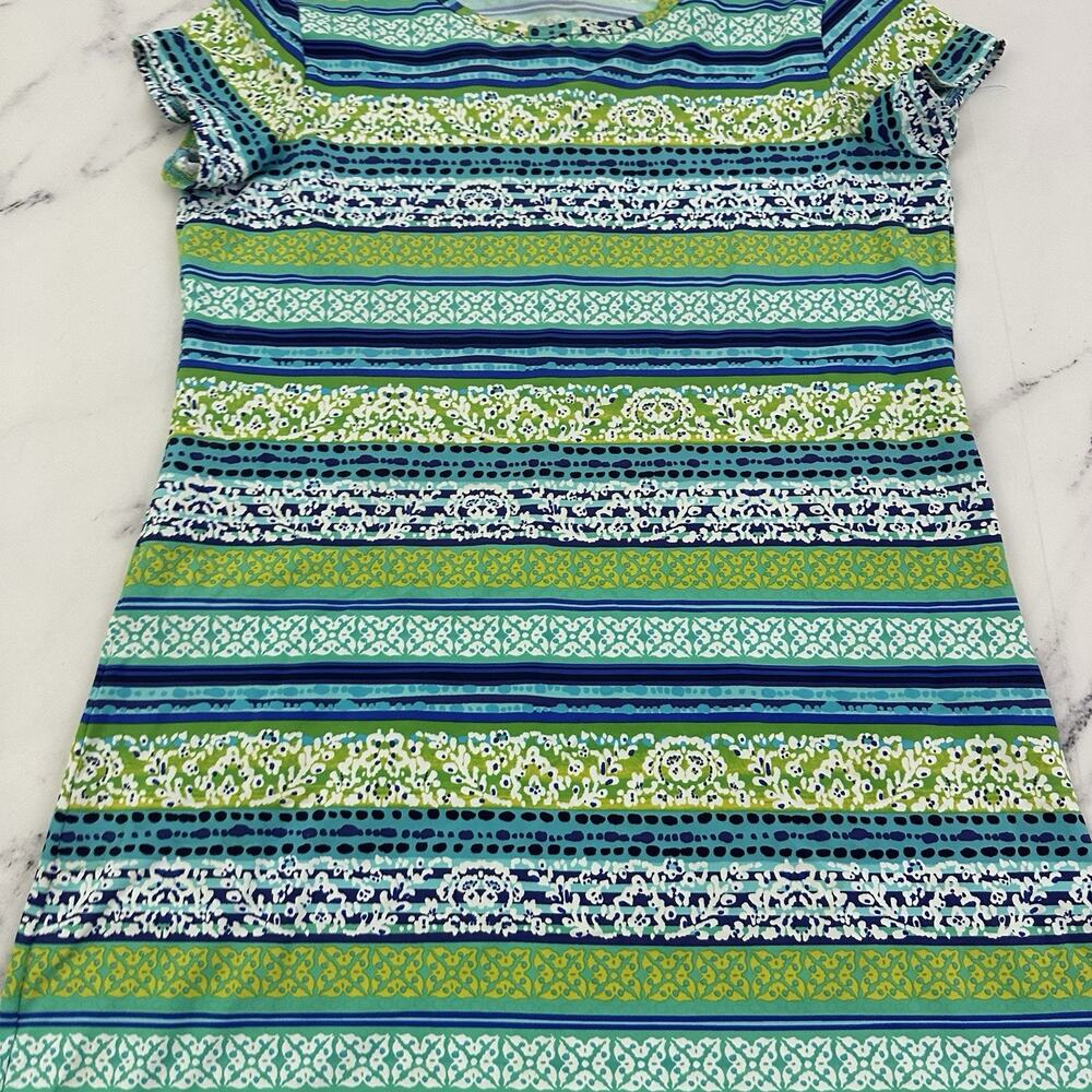 Lands End Womens Shift Dress Size S 6-8 Blue Green Floral Stripe Stretch - Picture 3 of 10